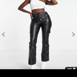 FAUX LEATHER FLARED PANTS WITH SILVER BELT